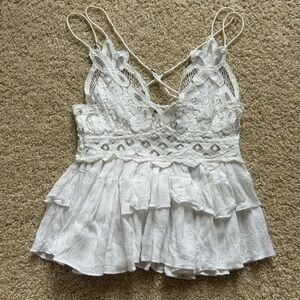 Free People White Ruffled Lace Camisole